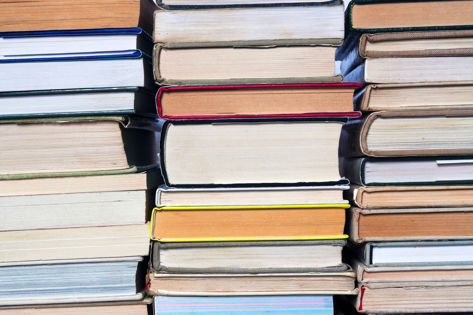 Closeup piles of secondhand books